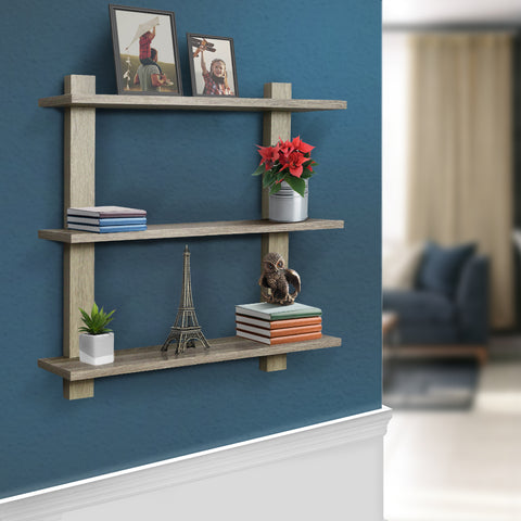 Asymmetric Wood Floating Shelf (3 Tier)