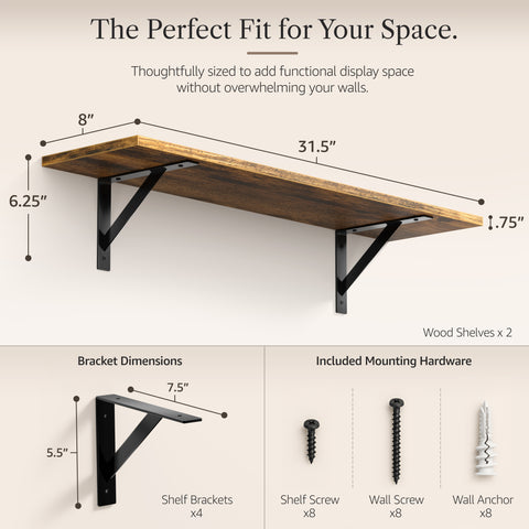 Wall Shelves with Metal Bracket (Set of 2)