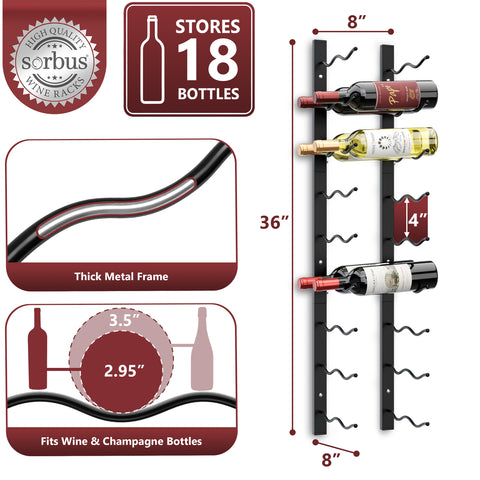 18-Bottle, Double Row, Wall Mounted Wine Rack