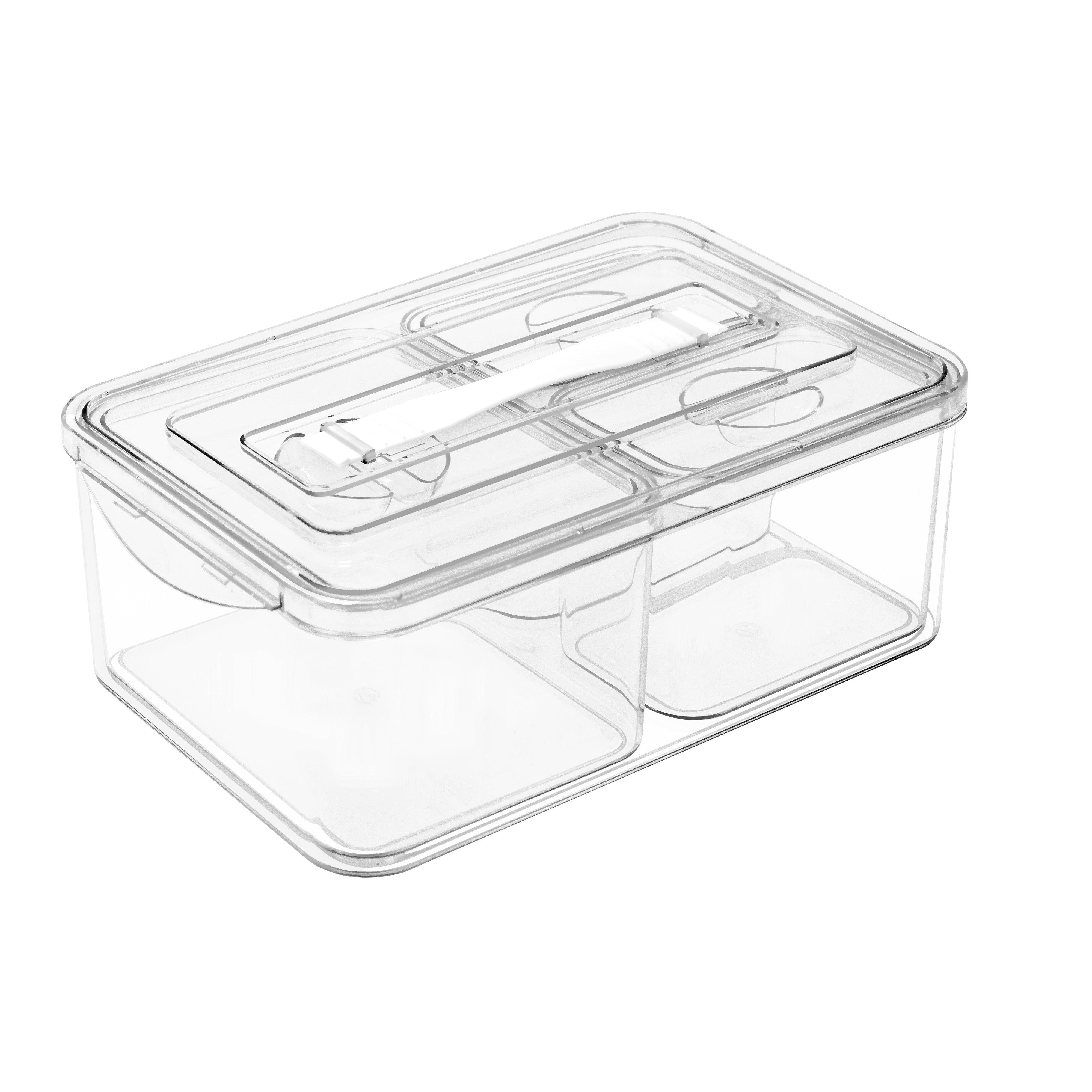 Clear, stackable storage bins with lids provide an organized and clutter-free solution for any room. This set of four bins in various sizes is perfect for organizing bedroom essentials, toiletries, cosmetics, or craft supplies. The transparent design allows for quick item identification, while the nesting functionality offers flexible storage options. Durable and stylish, these bins are made from high-quality plastic and measure approximately 4.0 inches high, 7.4 inches wide, and 11.5 inches deep.