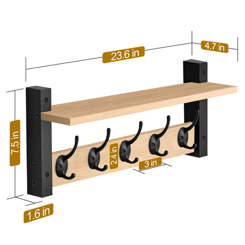 Coat Hooks Wall Mount Floating Shelf (Large & XL)