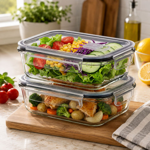 Glass Food Storage Containers with Lids and Vents