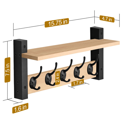 Coat Hooks Wall Mount Floating Shelf (Large & XL)