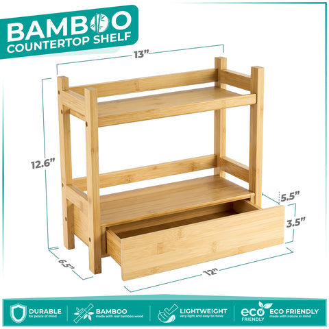 Bamboo Countertop Shelf with Drawer (2 Tier)