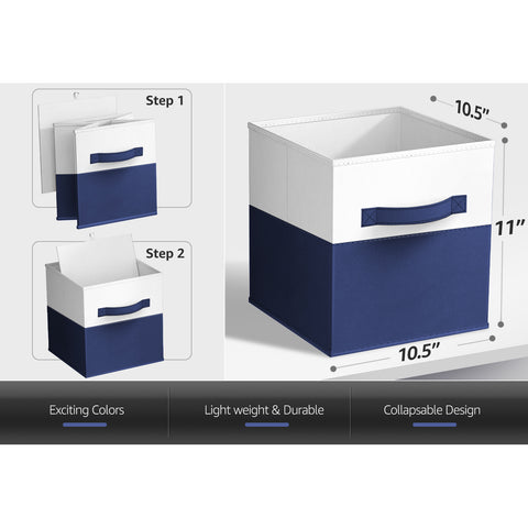 11" Cube Storage Fabric Bins (Two-Toned, 6 Pack)