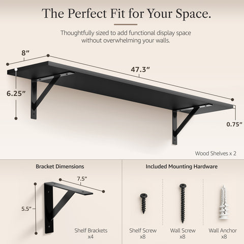 Wall Shelves with Metal Bracket (Set of 2)