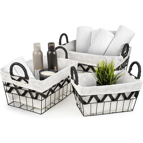 Chevron Wire Baskets with Liner (3 Pc)