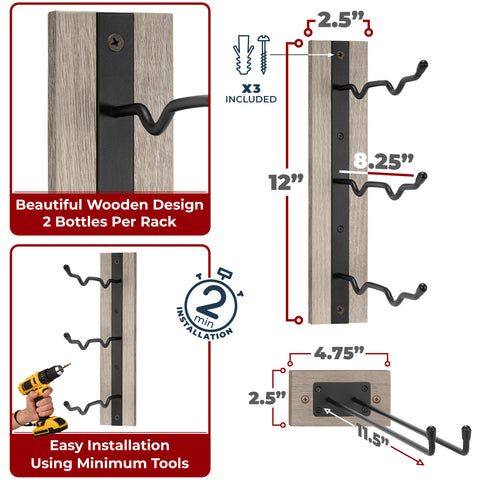 Wine Rack and Glass Holder Wall Mounted (6Pc)