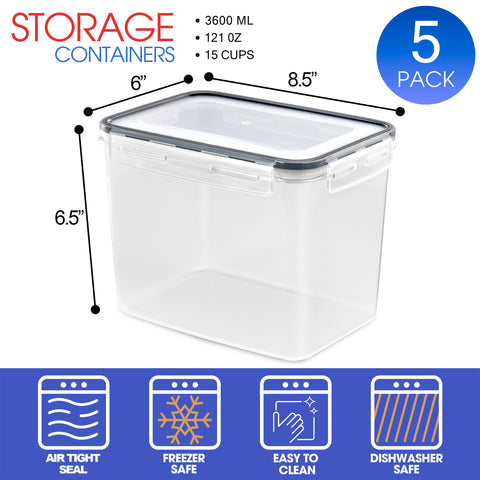 Large Narrow Airtight Food Storage Containers with Lids (5 Pack)