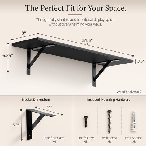 Wall Shelves with Metal Bracket (Set of 2)