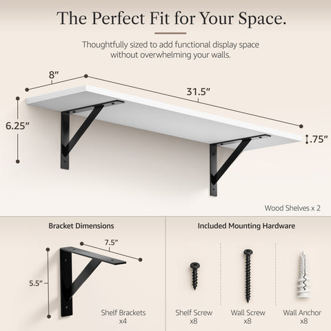 Wall Shelves with Metal Bracket (Set of 2)