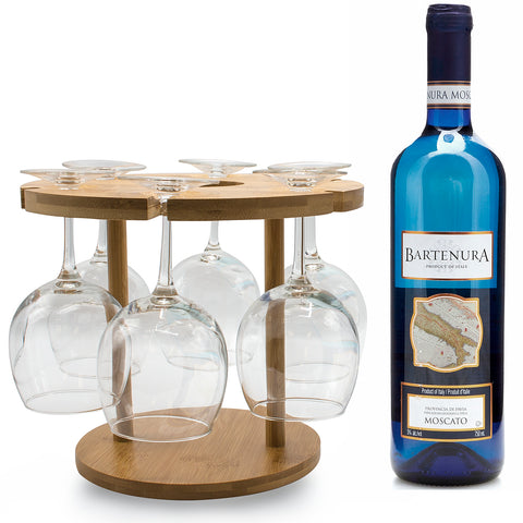 4 Glass and Bottle Bamboo Wine Stemware Rack