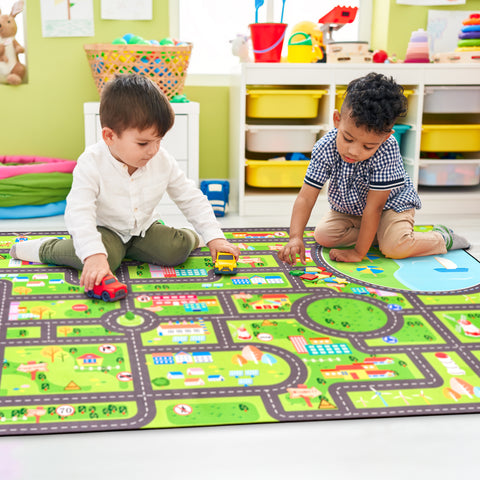 City Streets Car Road Map Kids Play Mat (L, XL)