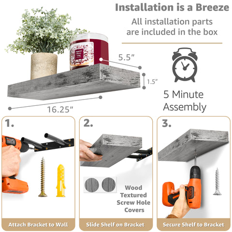 Wall Mounted Floating Shelf (1-Piece)