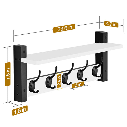 Coat Hooks Wall Mount Floating Shelf (Large & XL)