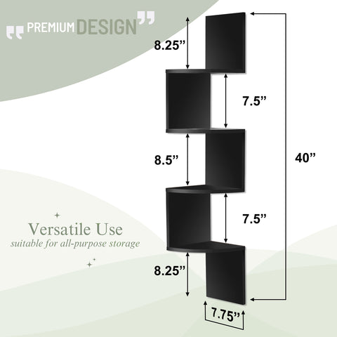 5-Tier Zig Zag Geometric Corner Wall Book Shelf Unit