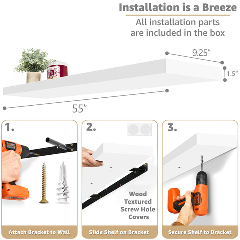 55-Inch Extra Long Floating Shelf (1-Piece)