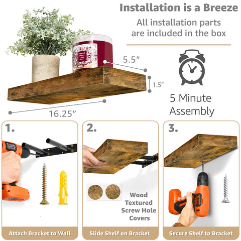 Wall Mounted Floating Shelf (1-Piece)