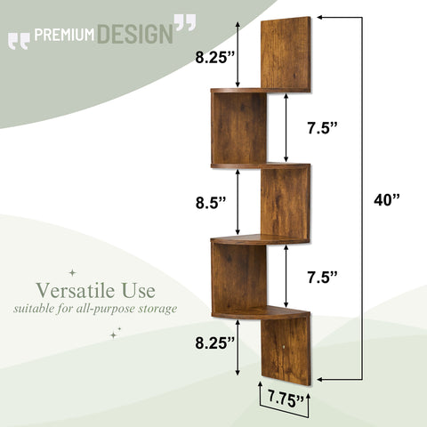 5-Tier Zig Zag Geometric Corner Wall Book Shelf Unit