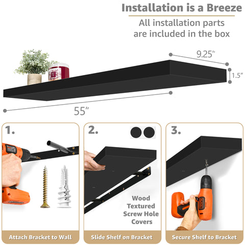 55-Inch Extra Long Floating Shelf (1-Piece)
