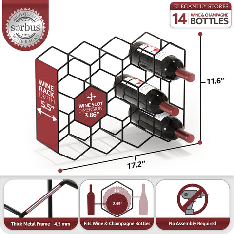 Stackable 14 Bottle Honeycomb Metal Wine Rack