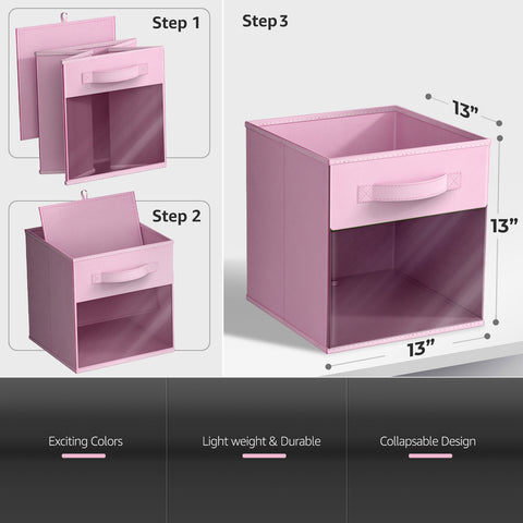 13" Large Cube Storage Bins with Window (6 Pack, Pastel)