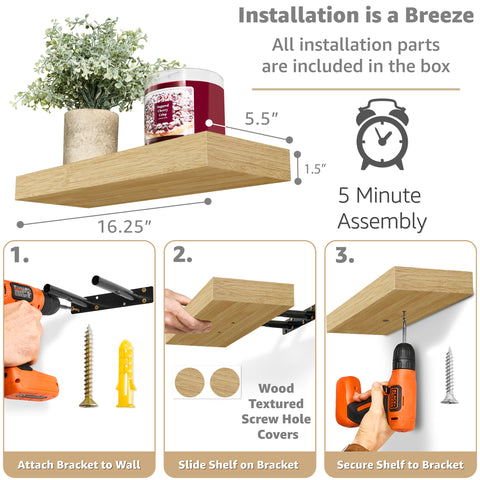 Wall Mounted Floating Shelf (1-Piece)