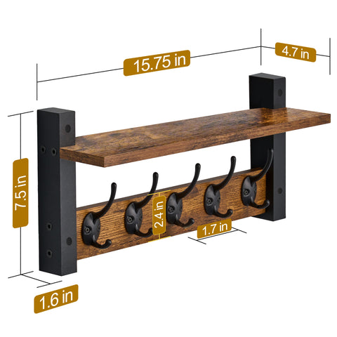 Coat Hooks Wall Mount Floating Shelf (Large & XL)