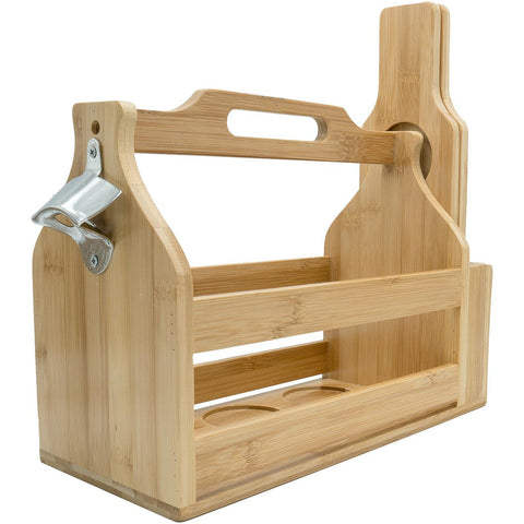 Bamboo Wine Caddy with Bottle Opener & Sampler Paddles