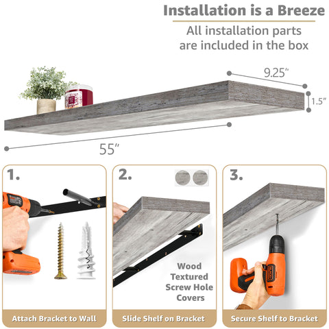55-Inch Extra Long Floating Shelf (1-Piece)