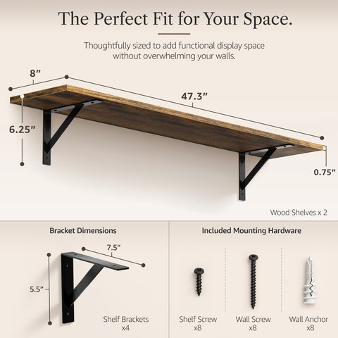 Wall Shelves with Metal Bracket (Set of 2)