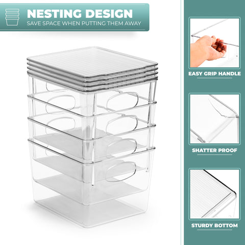 Plastic Container Bins with Lids Set