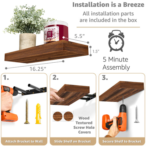 Wall Mounted Floating Shelf (1-Piece)
