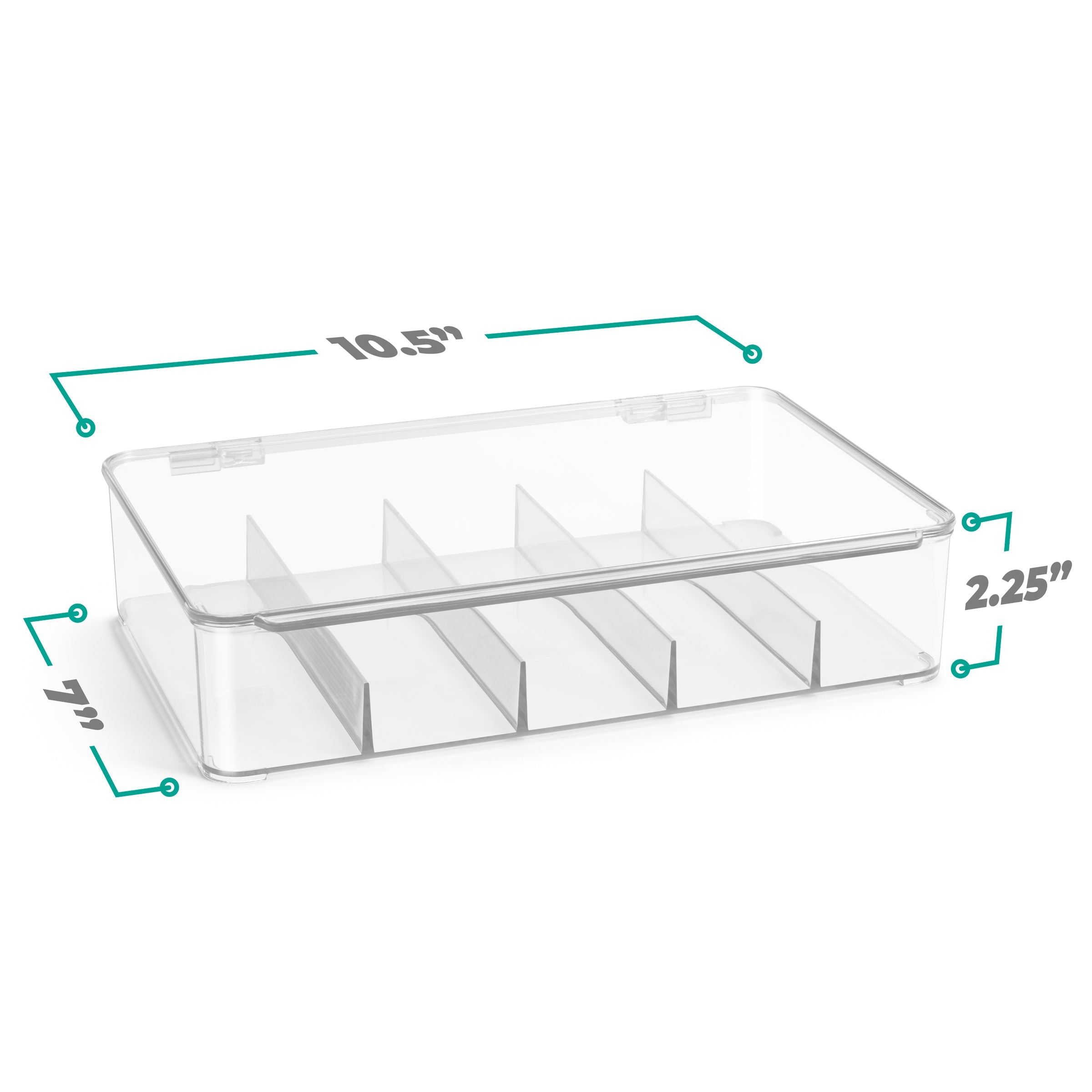 This clear, shatter-resistant acrylic eyeglass case is designed to keep your eyewear organized and protected. It stores up to five pairs of glasses, including sunglasses, prescription glasses, and fashion accessories. The stylish, stackable design is perfect for small spaces like apartments or townhouses, and the case can also be used for organizing jewelry, cosmetics, watches, and other essentials. Each compartment keeps items secure and dust-free, with an easy-to-open lid featuring a steel metal hinge. Av