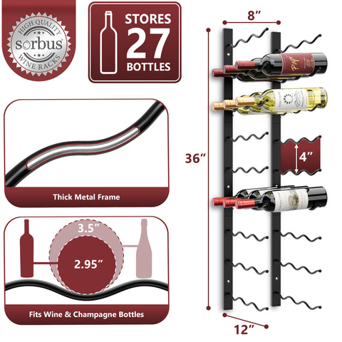 27-Bottle, Triple Row, Wall Mounted Wine Rack