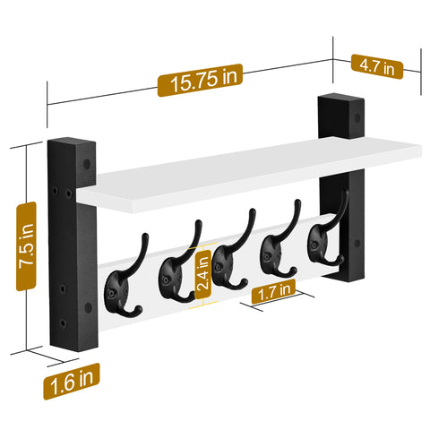 Coat Hooks Wall Mount Floating Shelf (Large & XL)