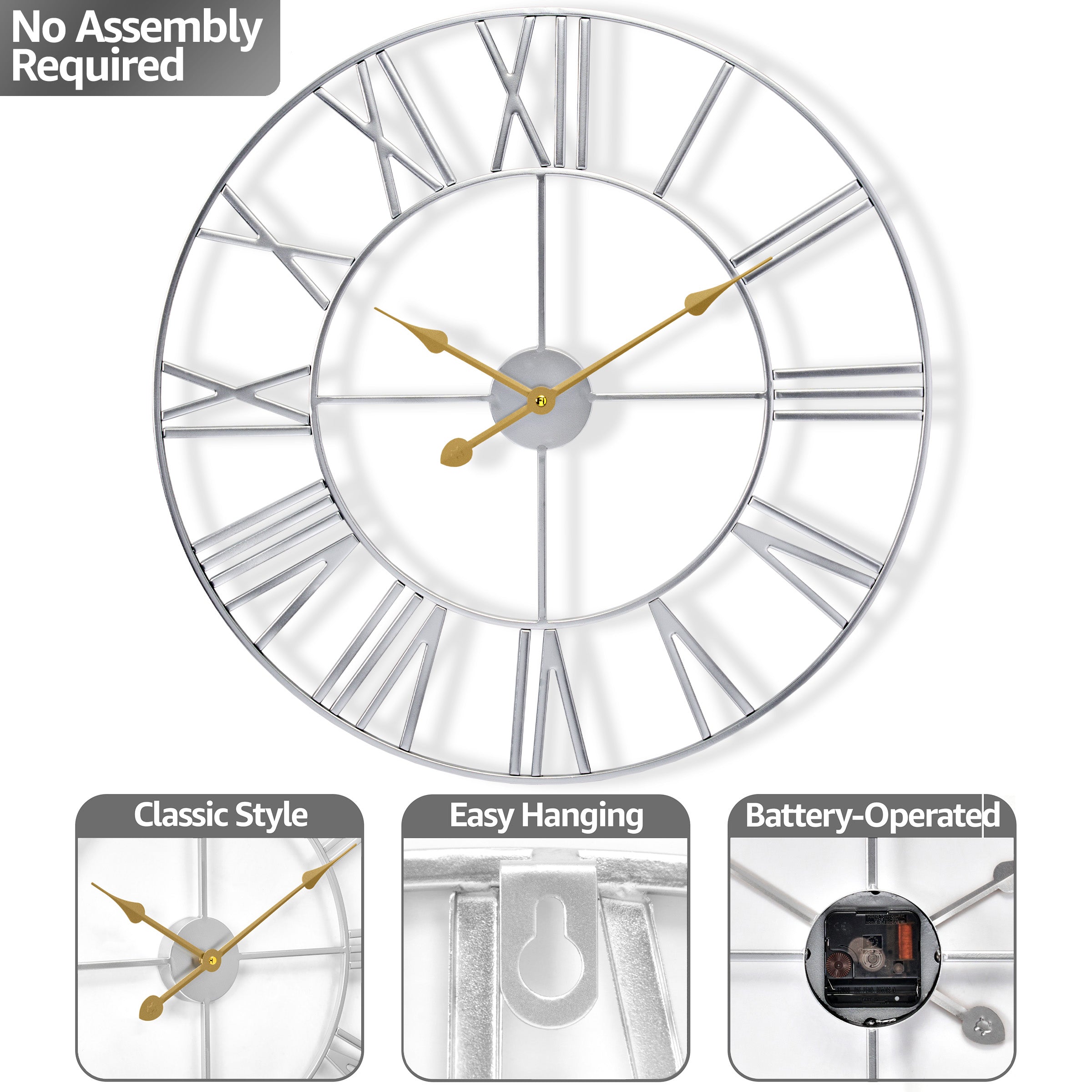 Golden Silver Wall Clock