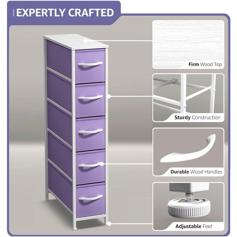5 Drawer Narrow Storage Tower