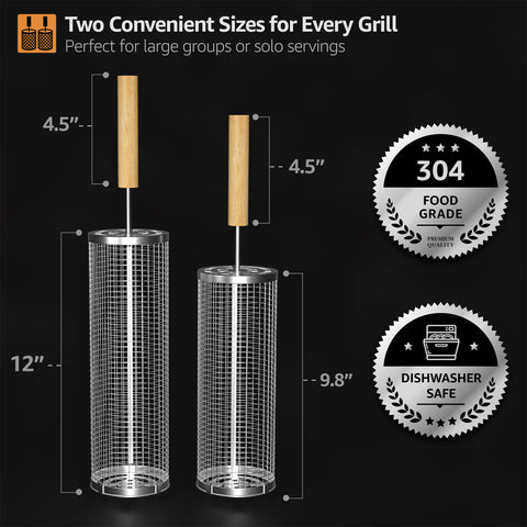 Stainless Steel Rolling Barbecue Grilling Basket - 2 Piece