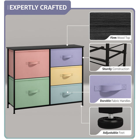 5-Drawer Dresser Chest (Pastel Colors)