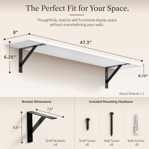 Wall Shelves with Metal Bracket (Set of 2)