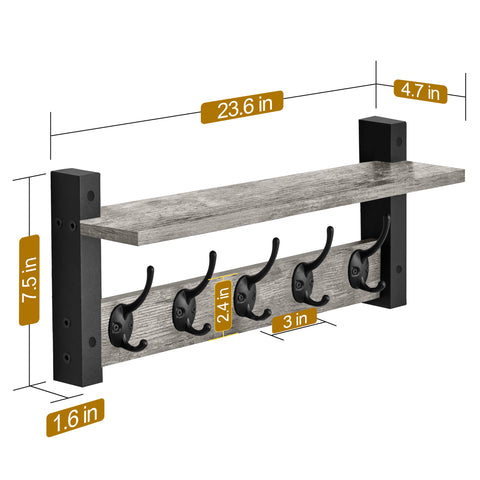 Coat Hooks Wall Mount Floating Shelf (Large & XL)