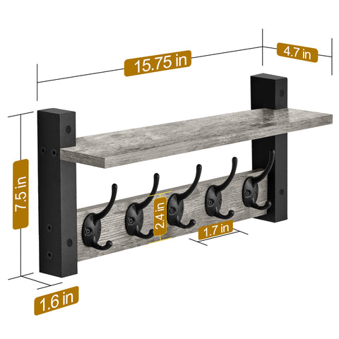 Coat Hooks Wall Mount Floating Shelf (Large & XL)
