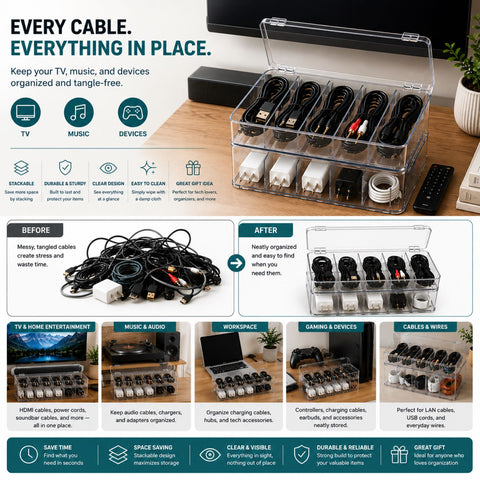 Cable Organizer Storage Boxes with Lid