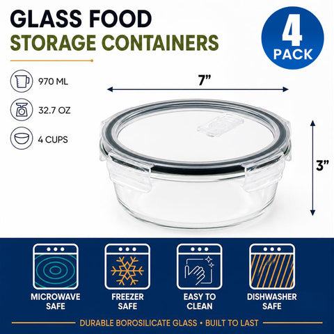 Round Glass Food Storage Containers with Lids