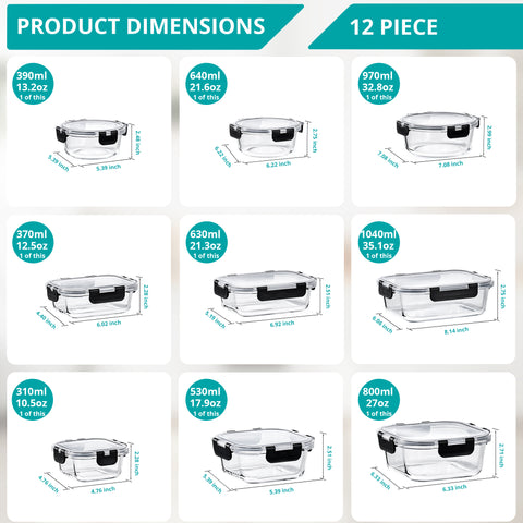 Glass Food Storage Airtight Containers with Lids (24 Pcs)