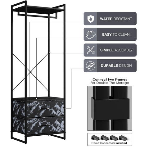 2 Drawer Tall Clothing Rack Storage