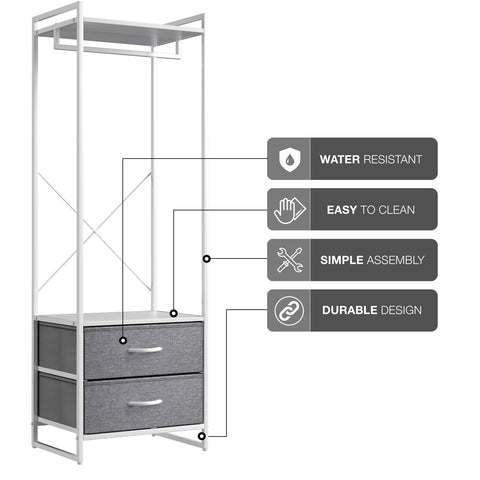 2 Drawer Tall Clothing Rack Storage