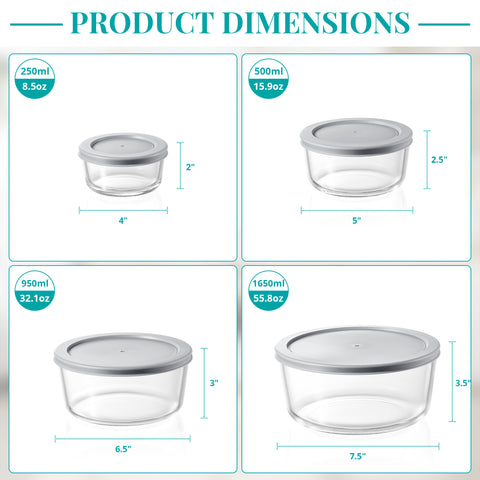 4 Pack Glass Meal Prep with Lids