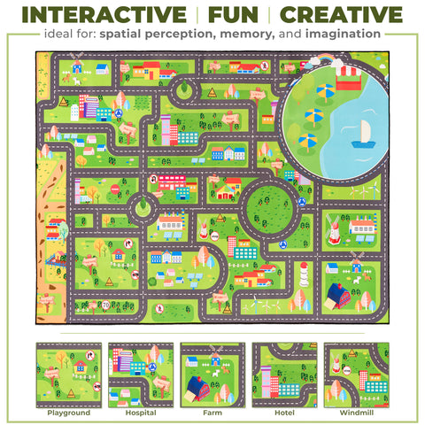 City Streets Car Road Map Kids Play Mat (L, XL)